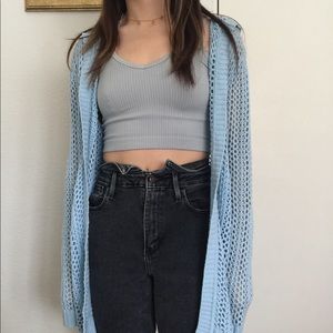 blue cardigan